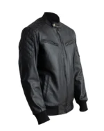 Casual Black Leather Bomber Jacket 3