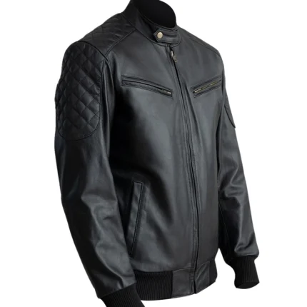 Casual Black Leather Bomber Jacket 3