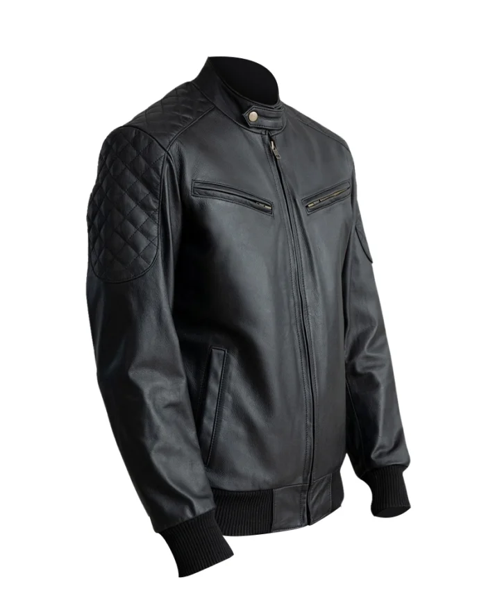 Casual Black Leather Bomber Jacket 3