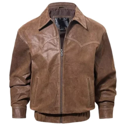Men’s Real Leather Brown Bomber Jacket 2