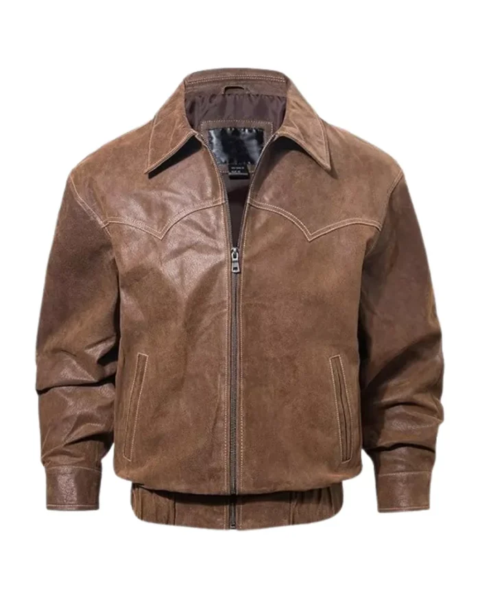 Men’s Real Leather Brown Bomber Jacket 2