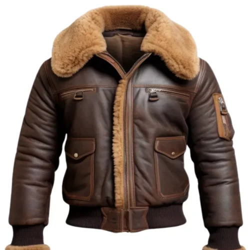 Men Aviator Fur Shearling Bomber Leather Jacket 1