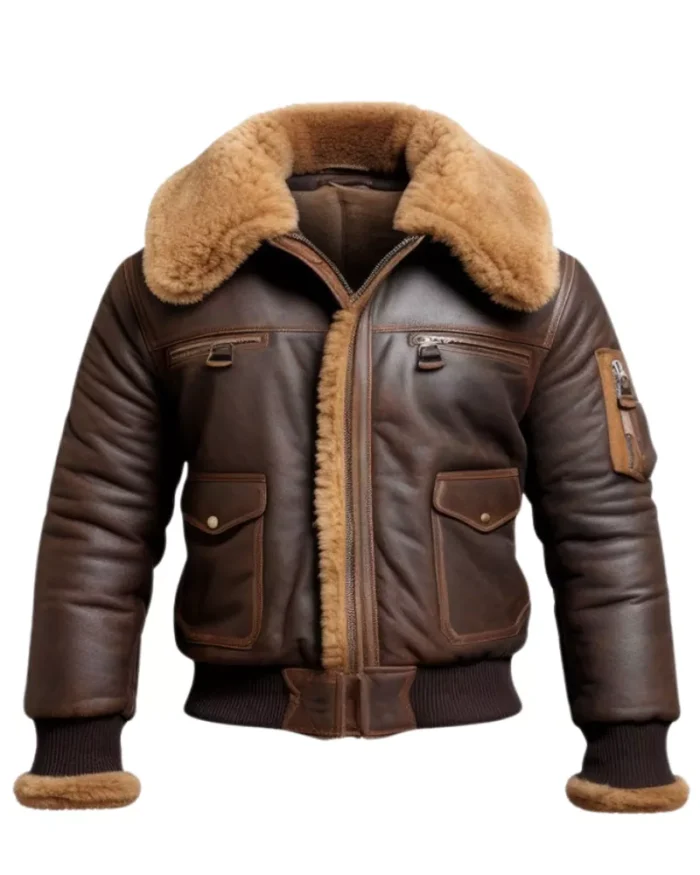 Men Aviator Fur Shearling Bomber Leather Jacket 1