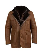 Brown Fur Double Shearling Genuine Leather Coat 1