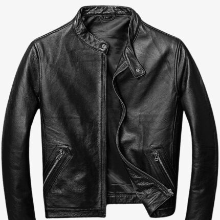 Mens Classic Casual Vintage Black Biker Jacket 1
