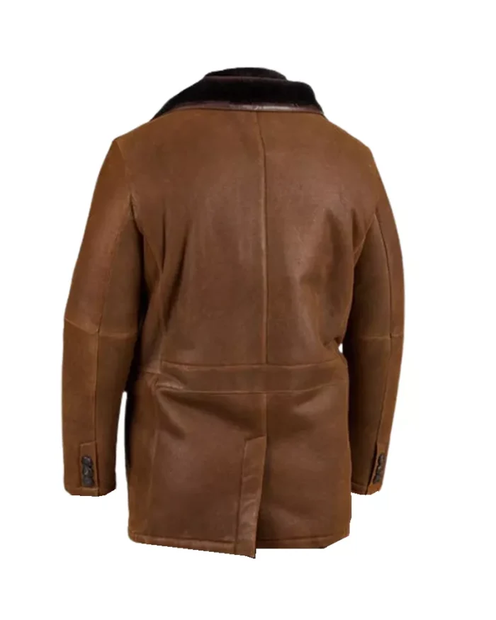 Brown Fur Double Shearling Genuine Leather Coat 2