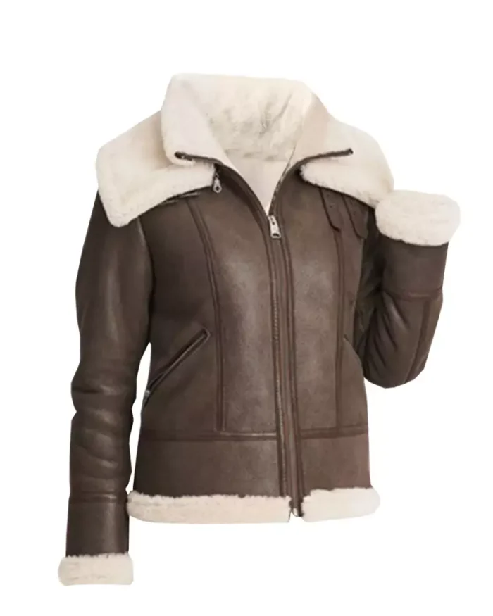 Women Brown Shearling Leather Jacket 1