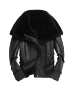Mens Double Collar Sheepskin Biker Jacket 1