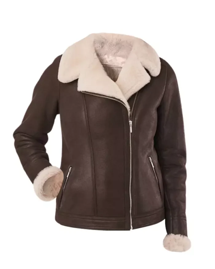 Women Brown B3 RAF Aviator Shearling Jacket 1