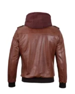 Mens Brown Hooded Stylish Bomber Leather Jacket 2