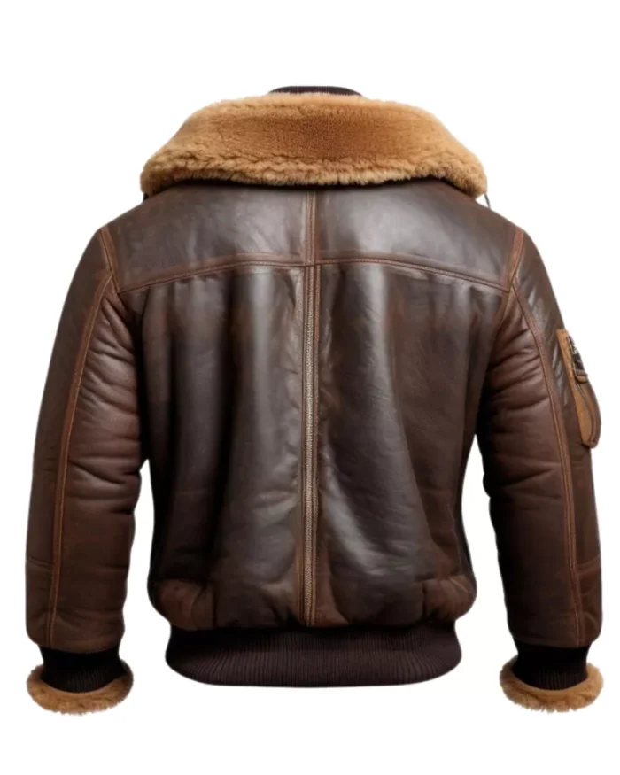 Men Aviator Fur Shearling Bomber Leather Jacket 2