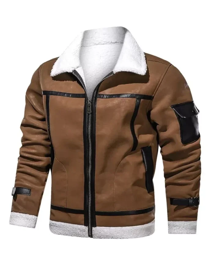 Men’s Brown White Shearling Leather Jacket 3