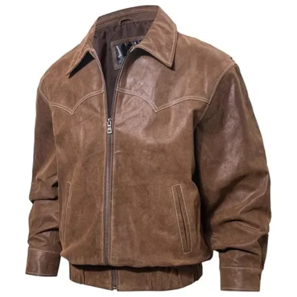 Men’s Real Leather Brown Bomber Jacket 1
