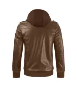 Brown Leather Hooded Rider Jacket 2