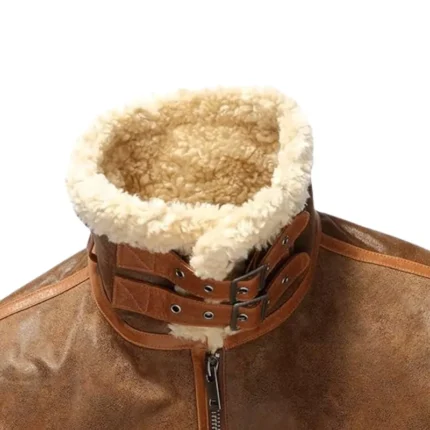 Mens Leather Bomber Warm Pilot Winter Shearling Jacket 3