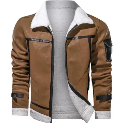 Men’s Brown White Shearling Leather Jacket 2
