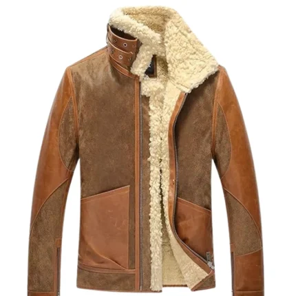 Mens Leather Bomber Warm Pilot Winter Shearling Jacket 1
