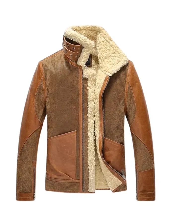 Mens Leather Bomber Warm Pilot Winter Shearling Jacket 1