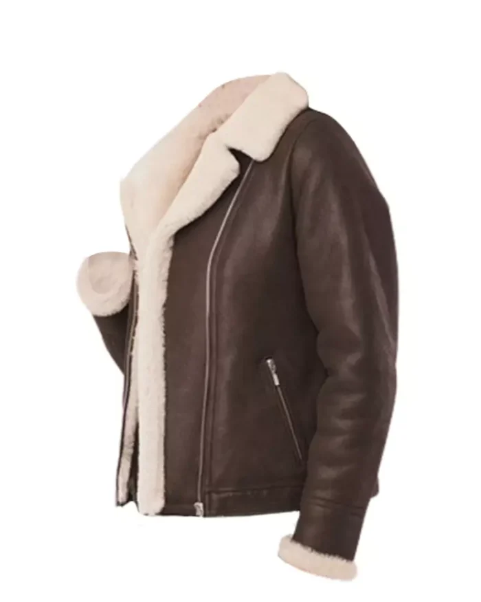 Women Brown B3 RAF Aviator Shearling Jacket 2