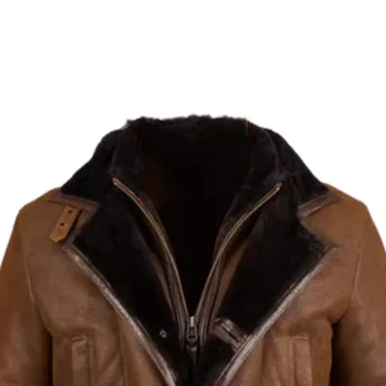 Brown Fur Double Shearling Genuine Leather Coat 4