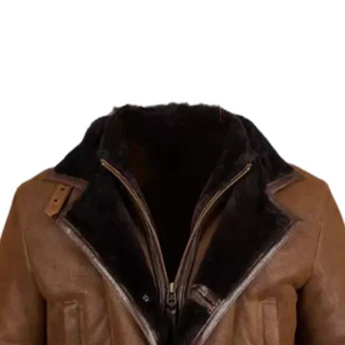 Brown Fur Double Shearling Genuine Leather Coat 4
