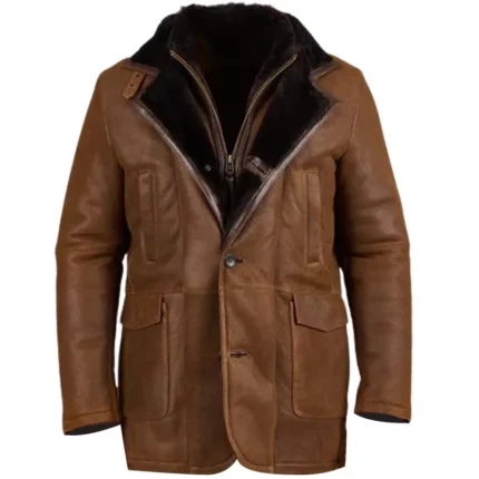 Brown Fur Shearling Leather Coat 1