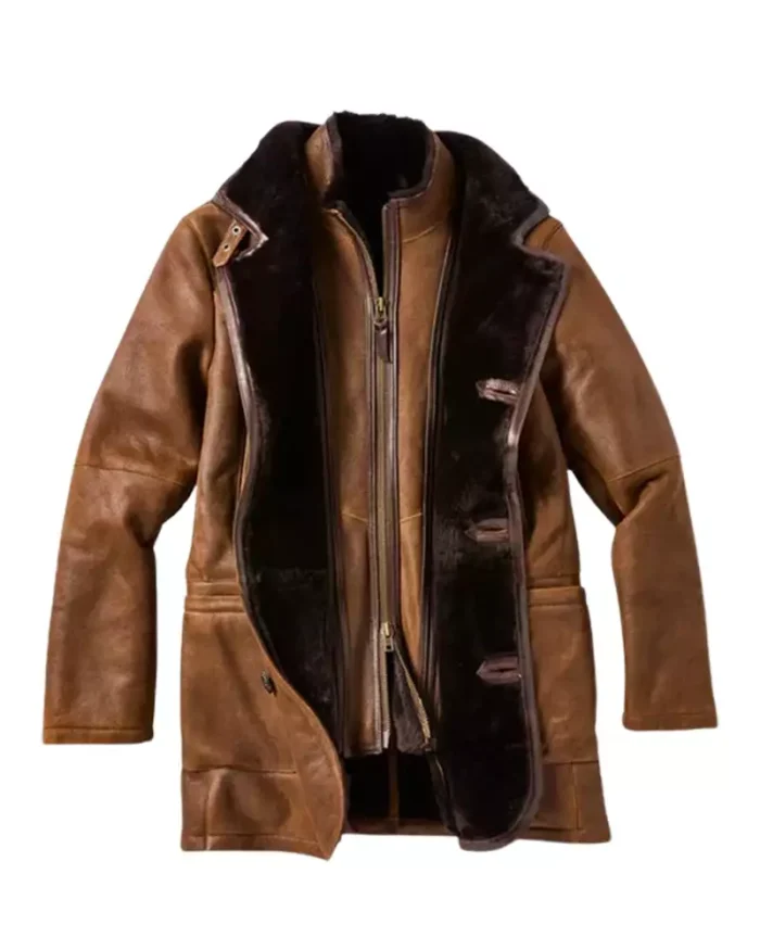 Brown Fur Shearling Leather Coat 3