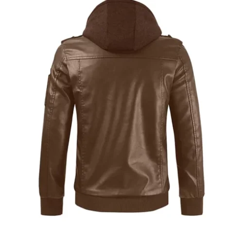 Brown Leather Hooded Rider Jacket 2