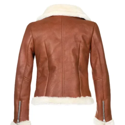 Womens Chestnut Aviator Shearling Jacket 2