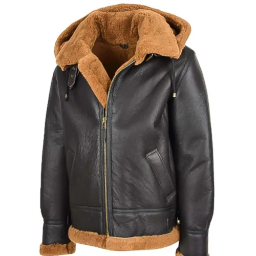 Men Brown B3 Bomber Jacket with Hood 2
