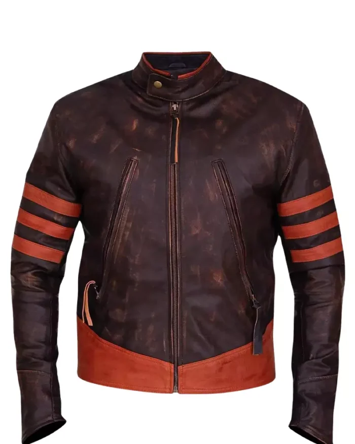 Mens Brown Cafe Racer Distressed Jacket 1