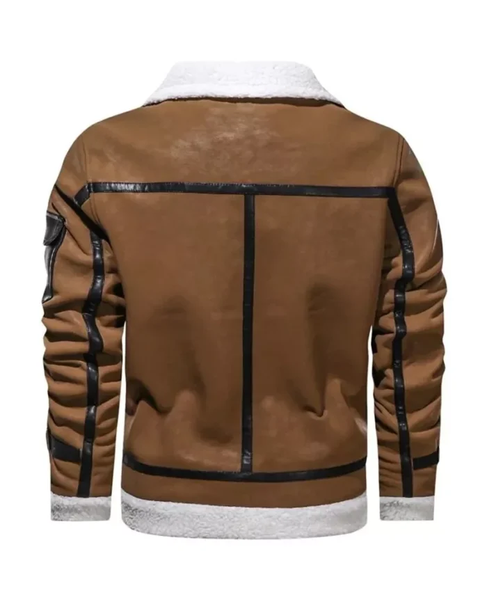 Men’s Brown White Shearling Leather Jacket 2