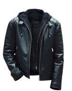 Men Leather Moto Hooded Jacket1