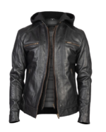 Men Black Leather Racing Jacket 1