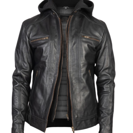 Men Black Leather Racing Jacket 1