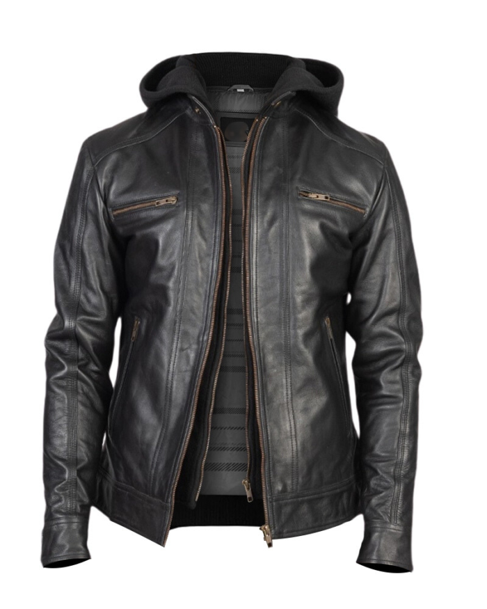 Men Black Leather Racing Jacket 1