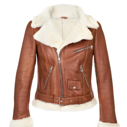 Womens Chestnut Aviator Shearling Jacket 1
