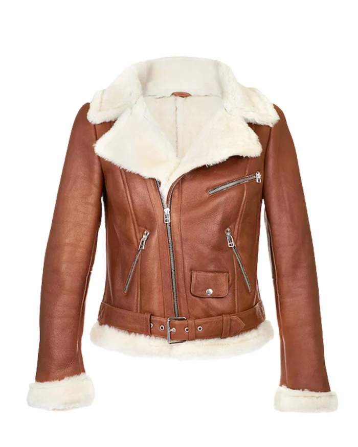 Womens Chestnut Aviator Shearling Jacket 1