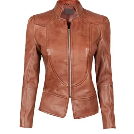 Womens Motorcycle Brown Leather Jacket 1