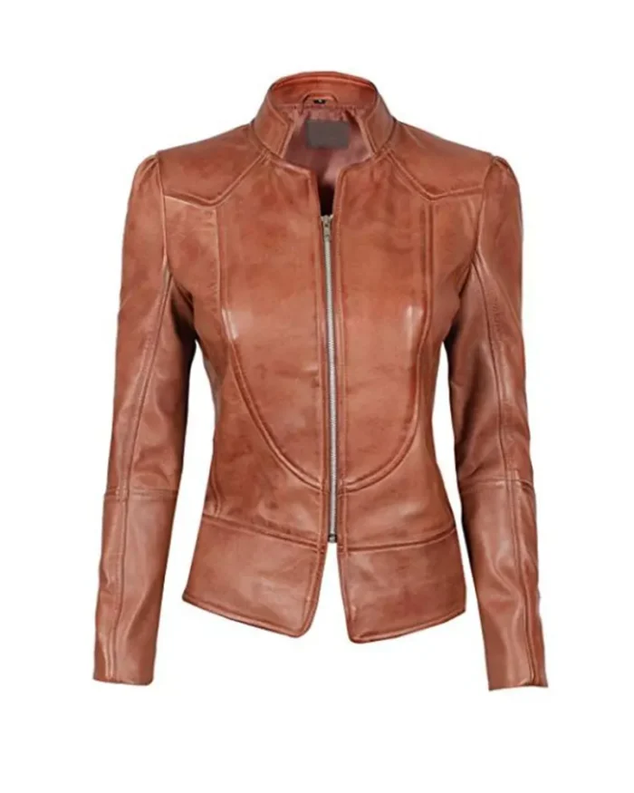 Womens Motorcycle Brown Leather Jacket 1