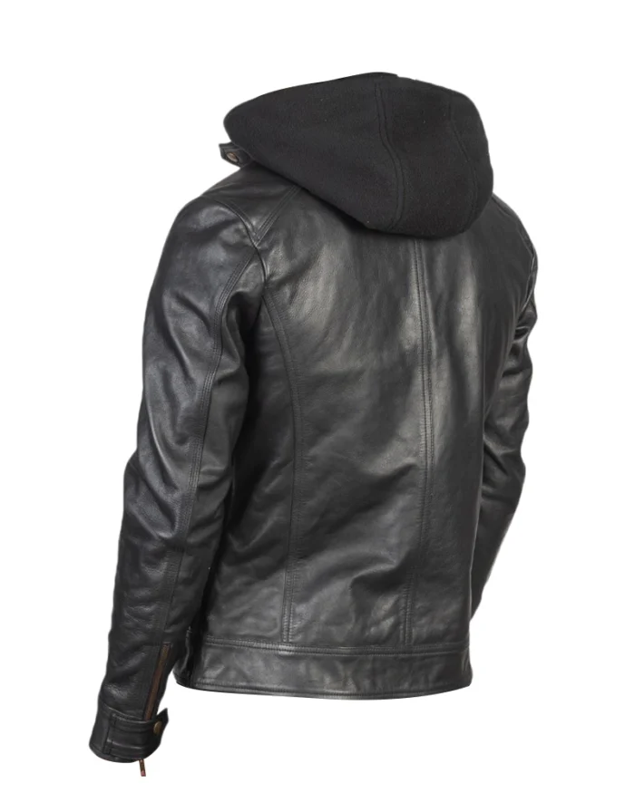 Men Black Leather Racing Jacket 2
