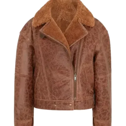 Women’s Brown Cracked Shearling Jacket 1