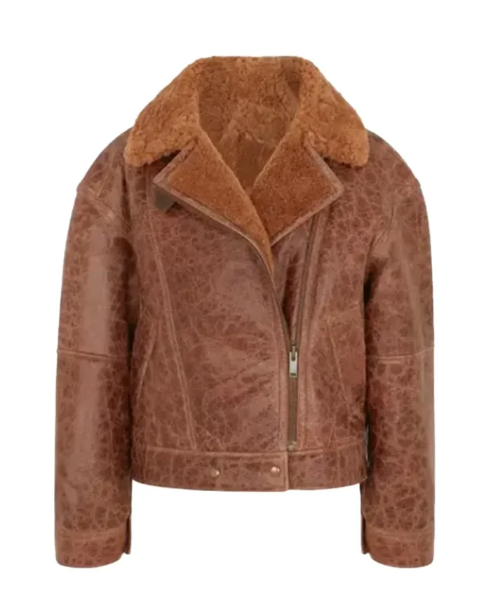 Women’s Brown Cracked Shearling Jacket 1
