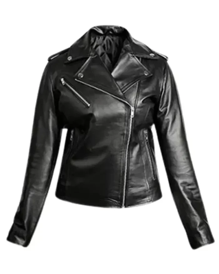 Women Black Motorcycle Leather Jacket 1