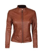 Womens Biker Brown Leather Jacket 1