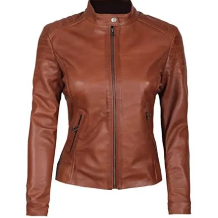 Womens Biker Brown Leather Jacket 1