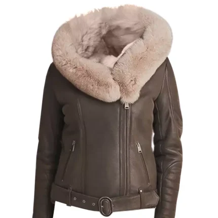 Women Shearling Brown Leather Jacket 1