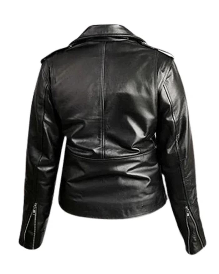 Women Black Motorcycle Leather Jacket 2