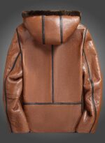 Mens Brown Leather Hooded Jacket 2