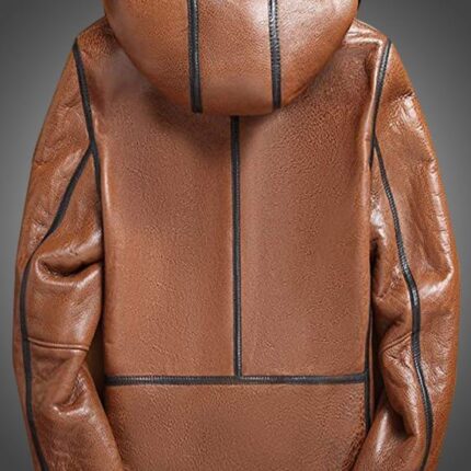 Mens Brown Leather Hooded Jacket 2